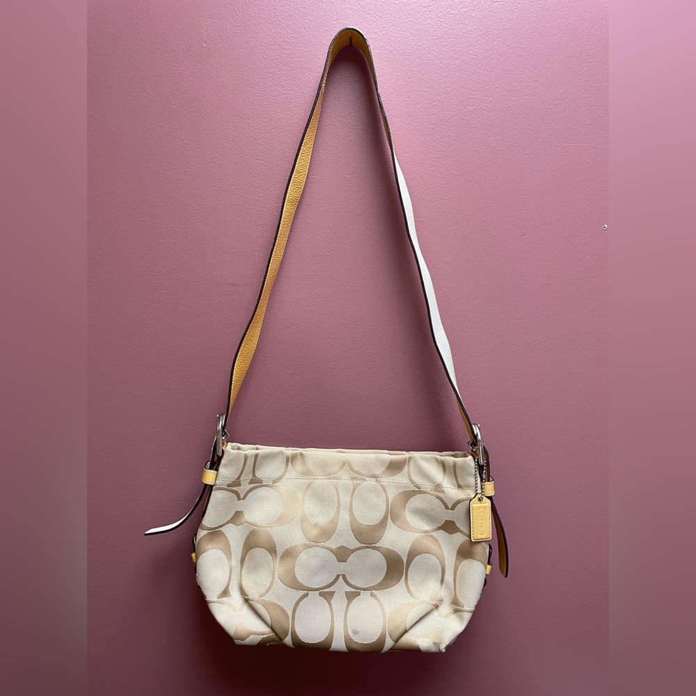 Coach Signature Convertible Jacquard Shoulder Crossbody Bag yellow vintage Y2K